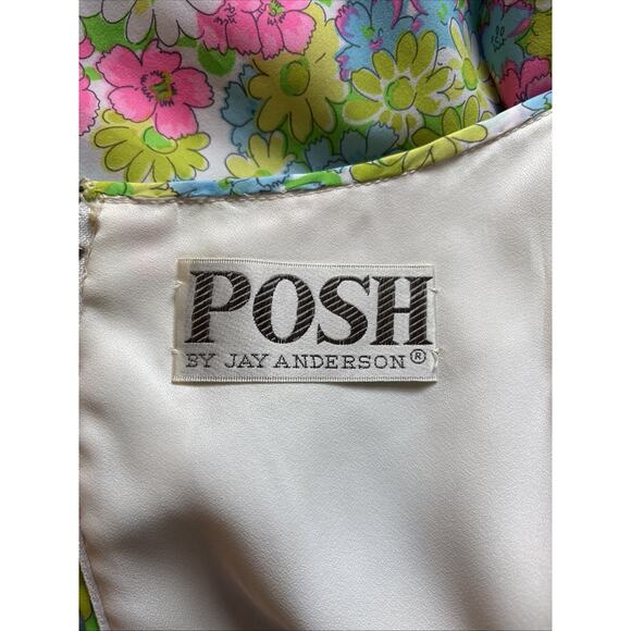 Posh Jay Anderson Vintage Dress Women's 16 Midi Retro Colorful Floral Belt Tie - Picture 11 of 12